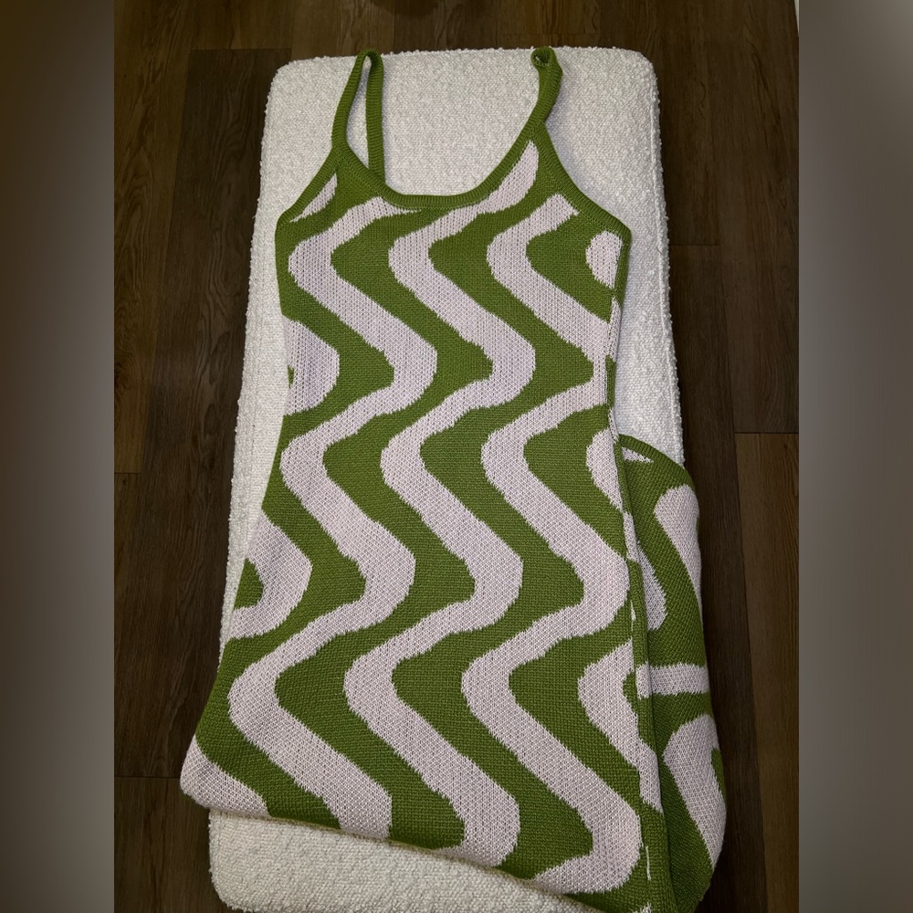Green and White Knit Dress